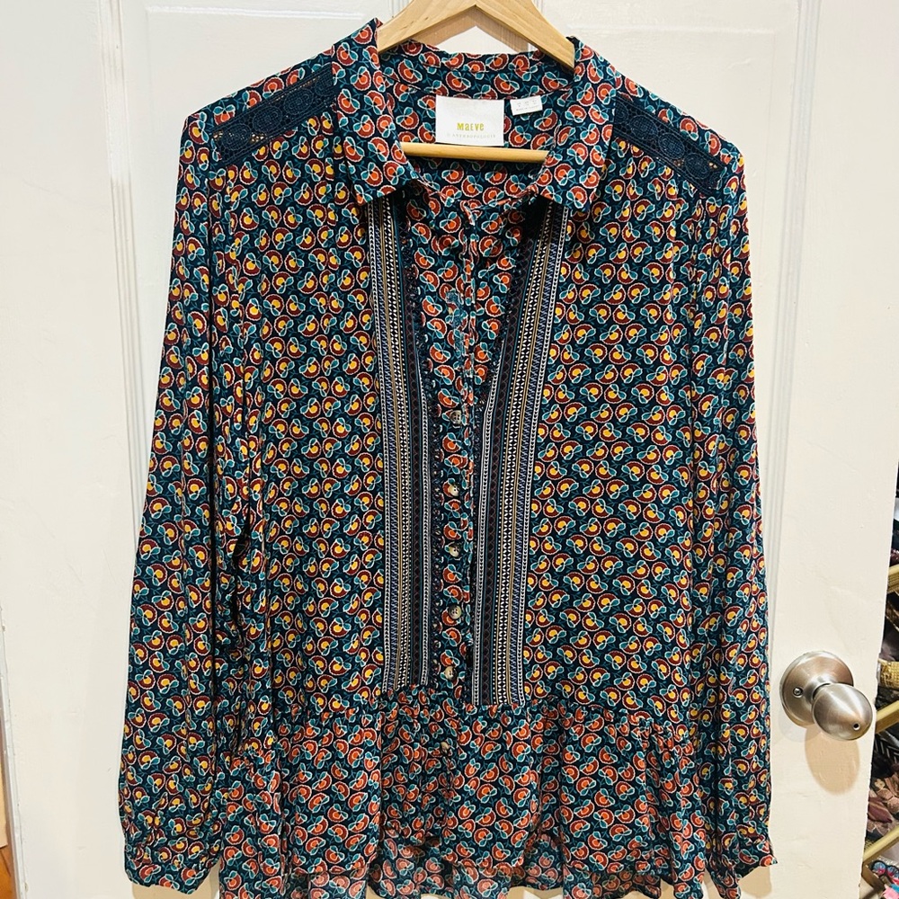 MAEVE Anthropologie Janice Flounced Peasant Blouse Boho Floral Peplum Size 8 - Picture 5 of 10